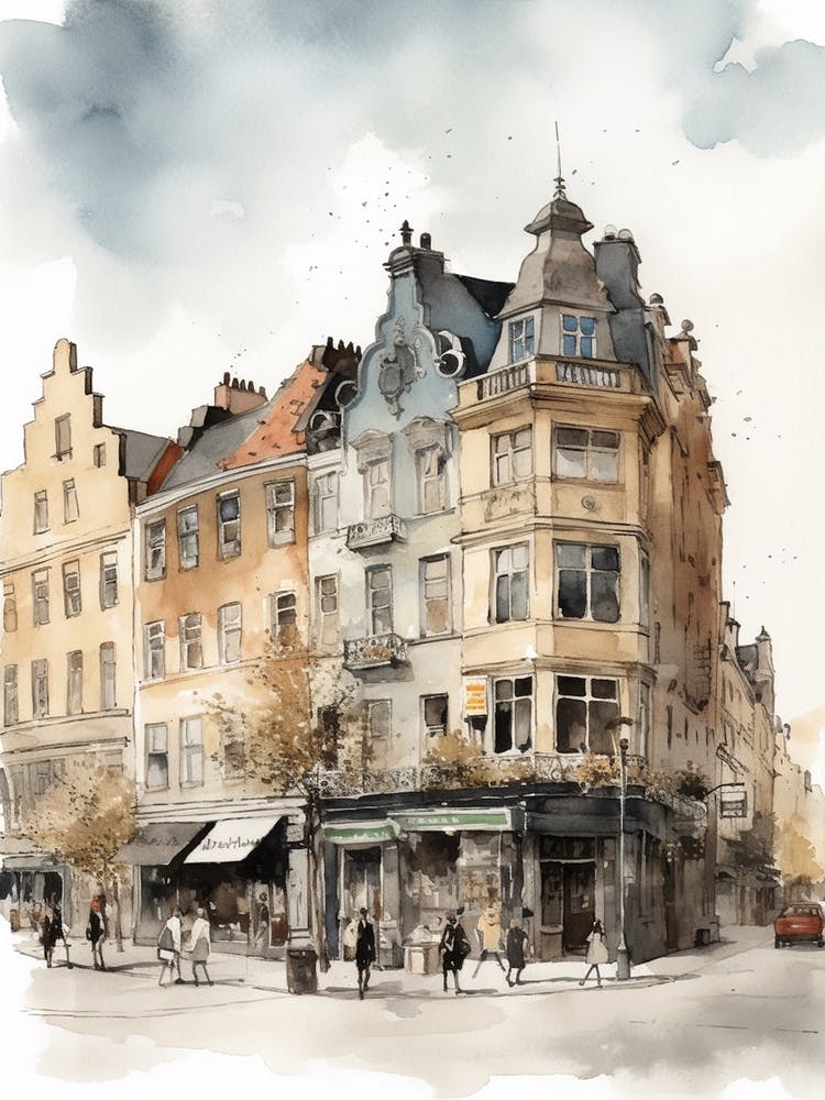 Norrebro Copenhagen Neighborhood, Watercolour 1