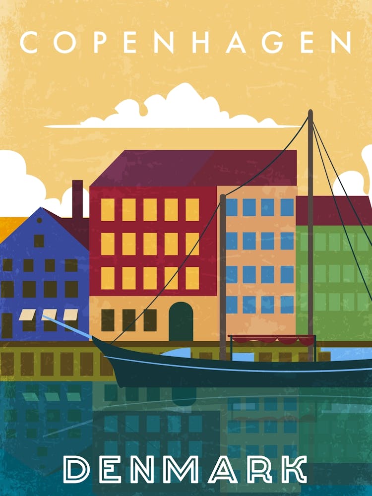 Kopenhagen, Dänemark — Retro-Reise-Minimalismus-Poster