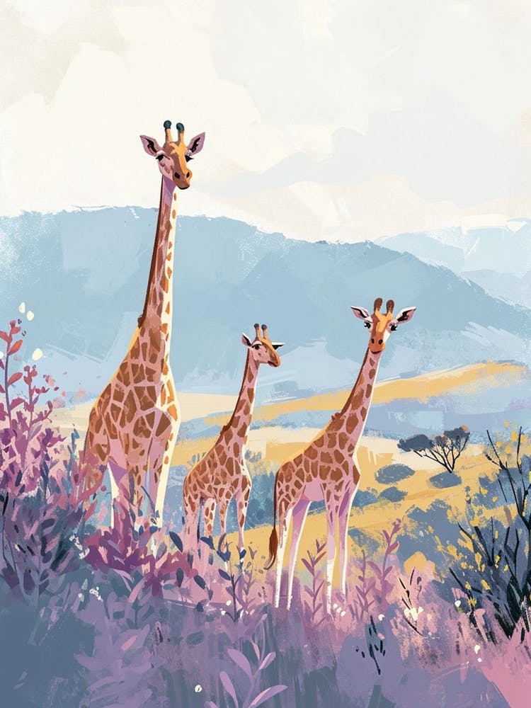 Herde von Giraffen in der Wildnis Aquarell-Stil Illustration 1