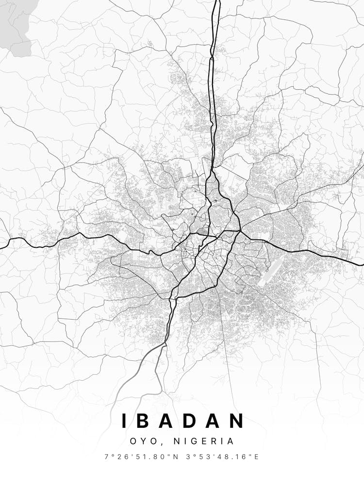 Ibadan Oyo Nigeria White Map