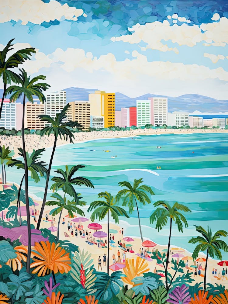 Waikiki Beach, Honolulu, Hawaii, Matisse And Rousseau Style 1