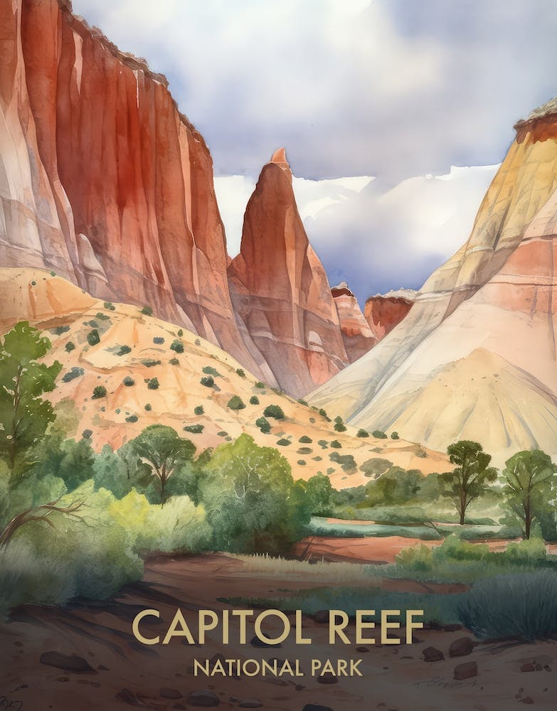 Capitol Reef National Park Watercolour Vintage Travel Poster 4