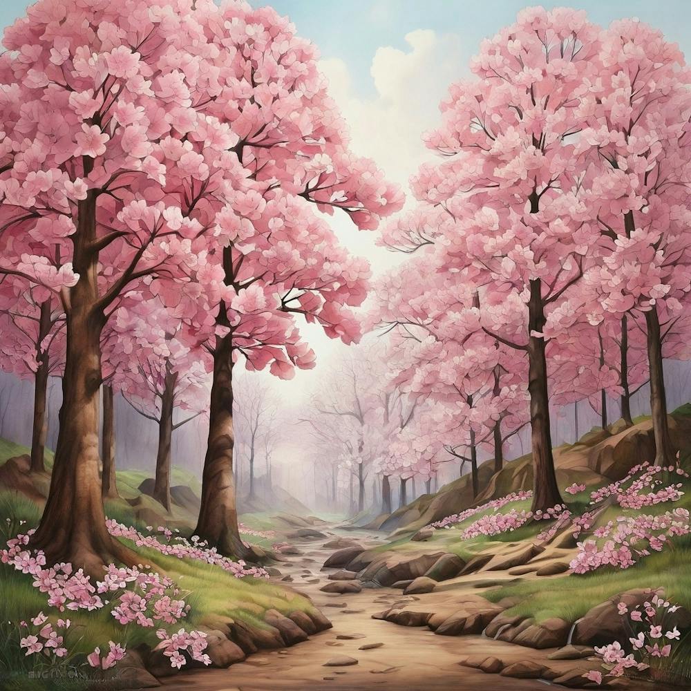 Cherry Blossoms In The Forest