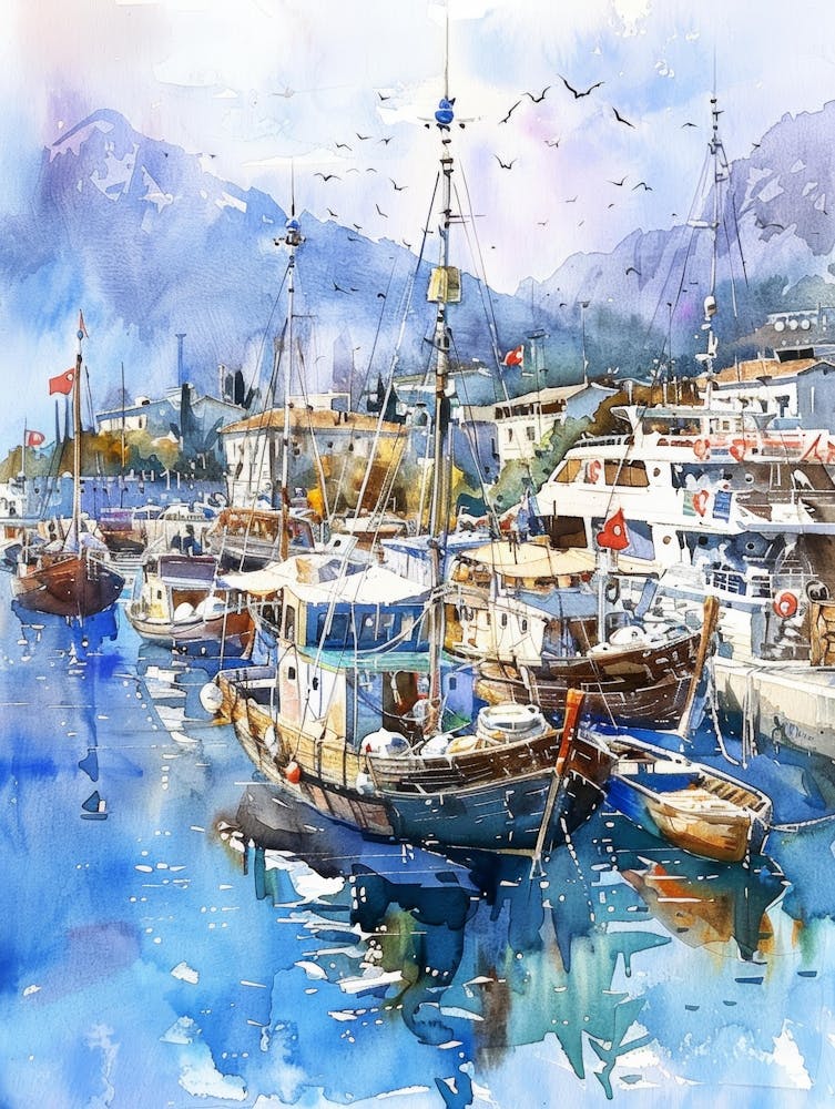 Aquarell eines Hafens 1