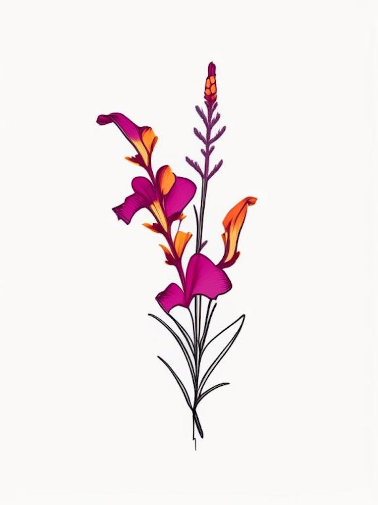 Snapdragon Floral Minimal Line Drawing 5 Flower
