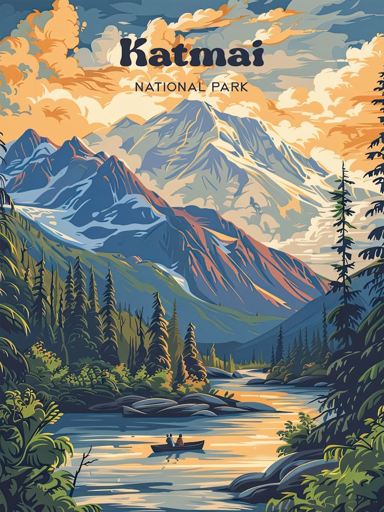 Katmai National Park Novarupta Travel Art Illustration