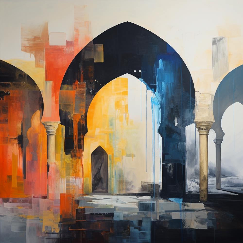 Abstract Contemporary - Orange & Blue Arches