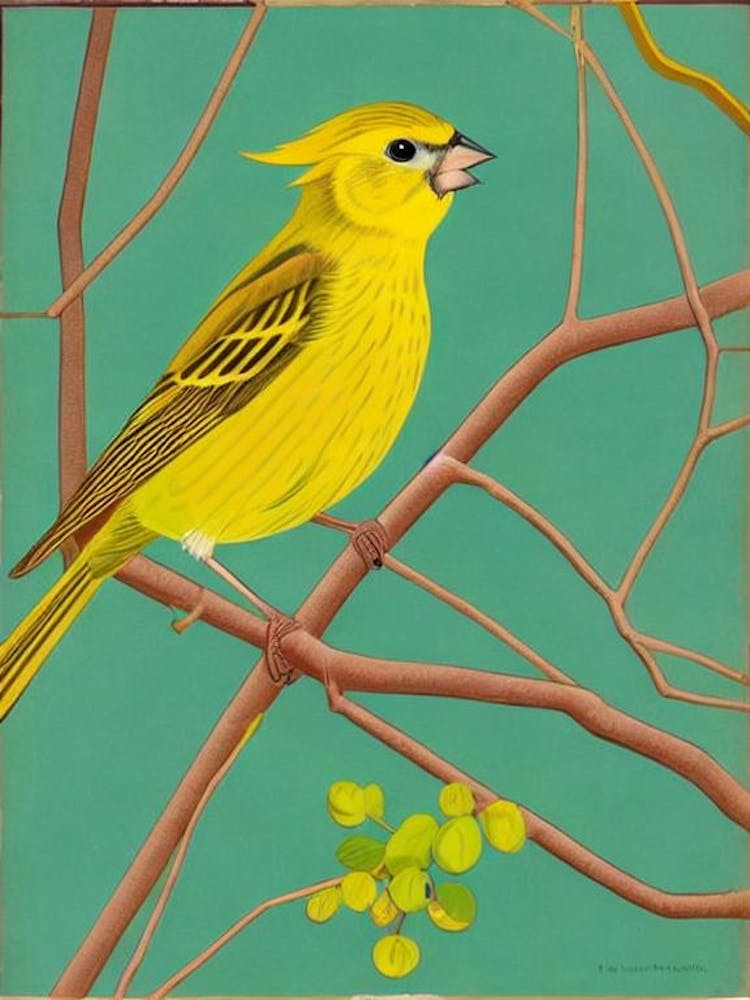 Yellowhammer Midcentury Illustration Bird