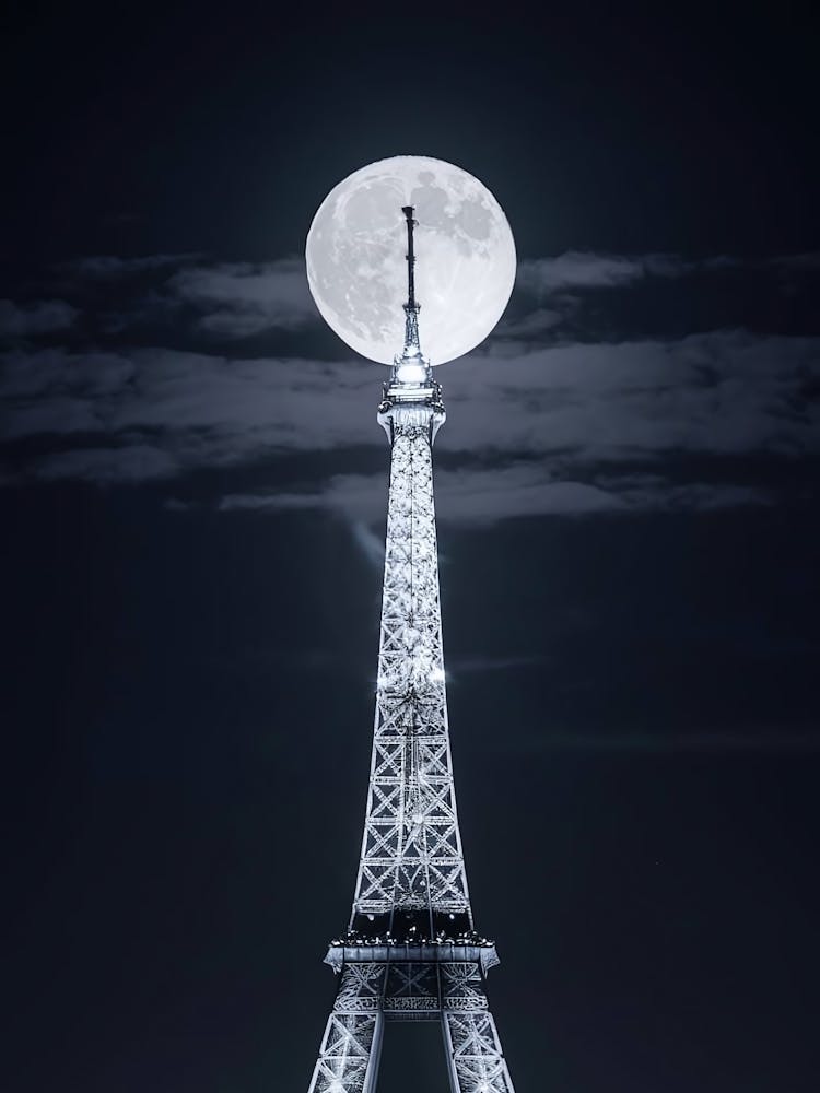 Full Moon Over The Eiffel Tower