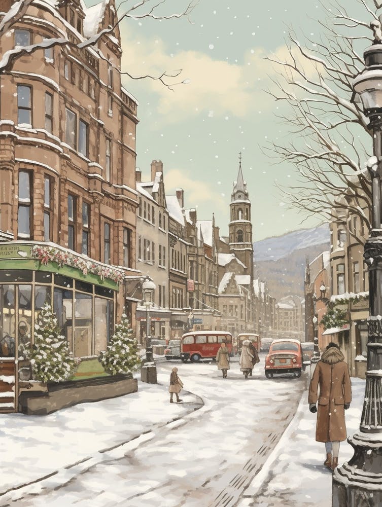 Vintage Winter Illustration Belfast Northern Ireland 1