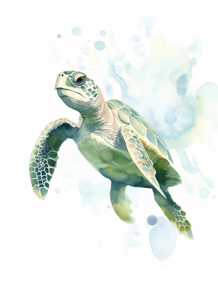 Blue And Green Watercolour Sea Turtle