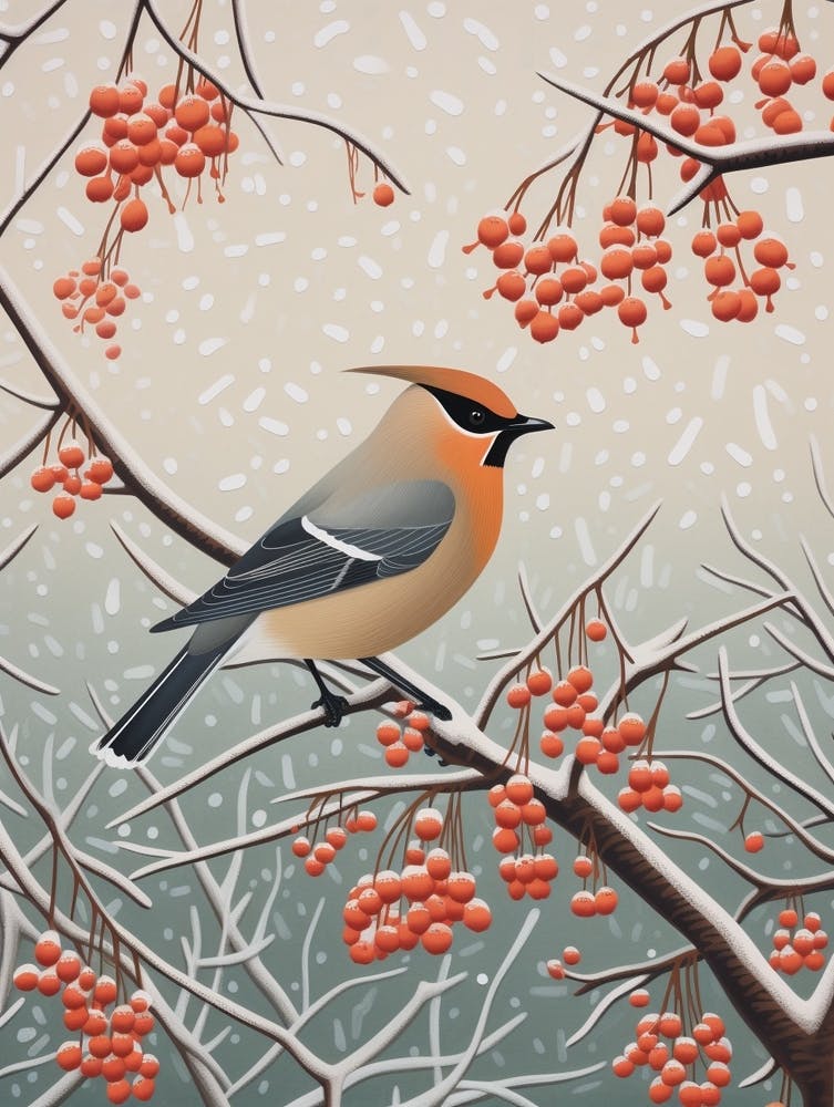 Winter Bird Painting Cedar Waxwing 1