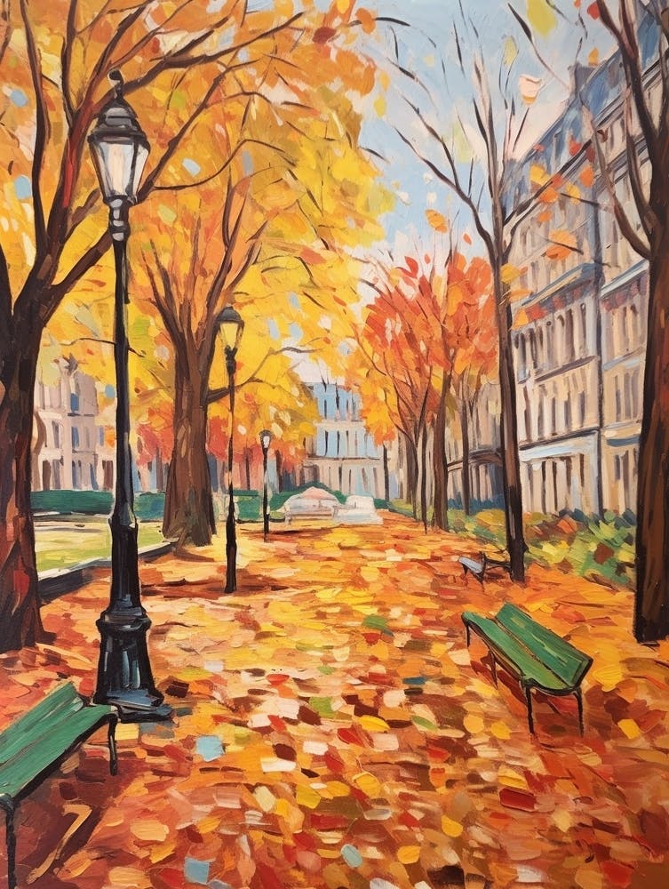 Autumn City Park Painting Parc Monceau Paris France 2
