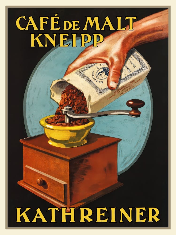 Kathreiner Kneipp Cafe De Malt, Netherlands/Holland, 1920 — Vintage Dutch Coffee Poster (Holland 1950s kitchen wall art, retro café print)