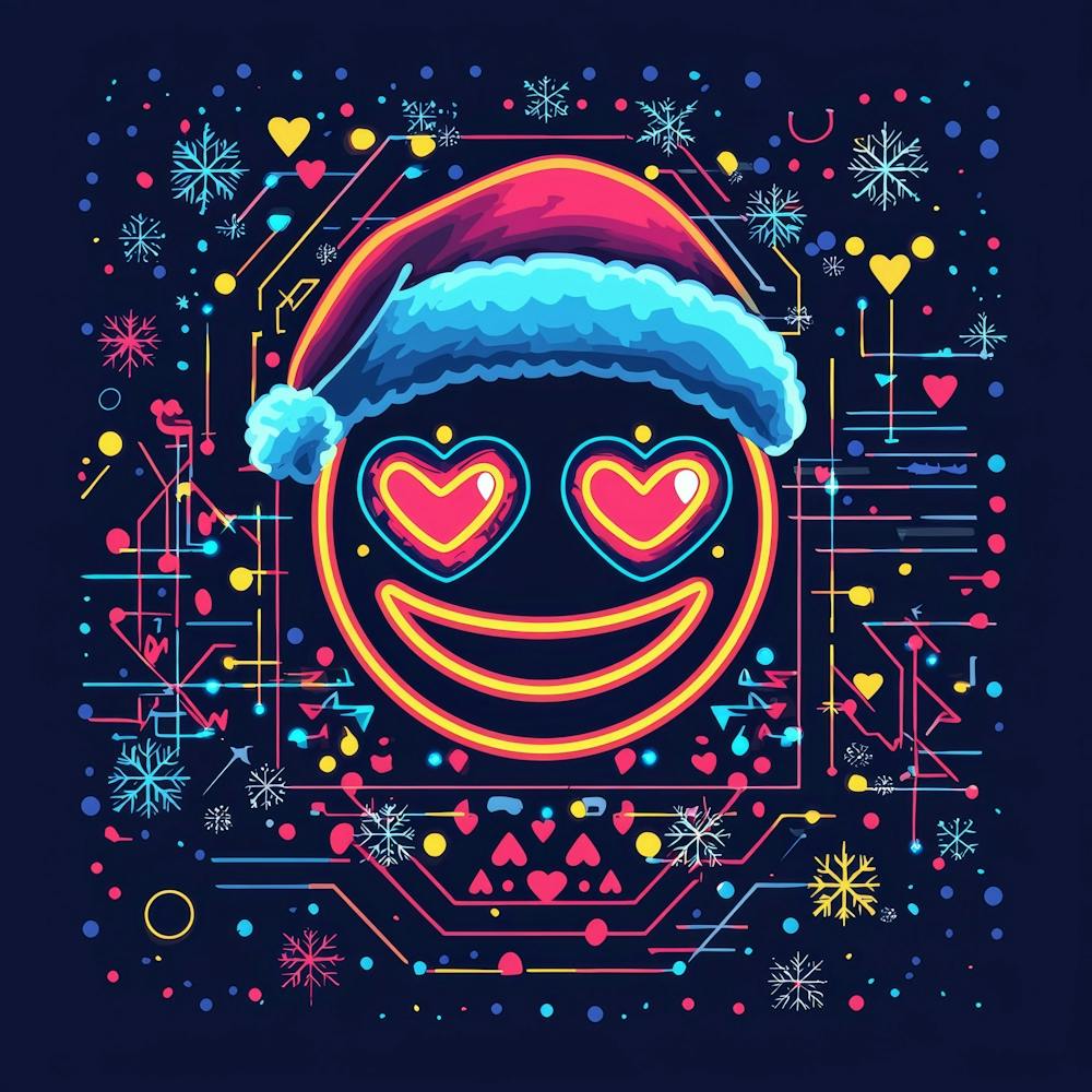 Vector Illustration Glowing Neon Emoji Face Generated AI. Wall