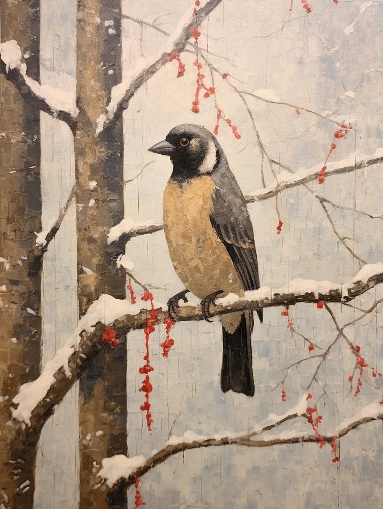 Vintage Winter Animal Painting Woodpecker 4