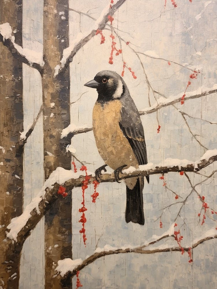 Vintage Winter Animal Painting Woodpecker 4