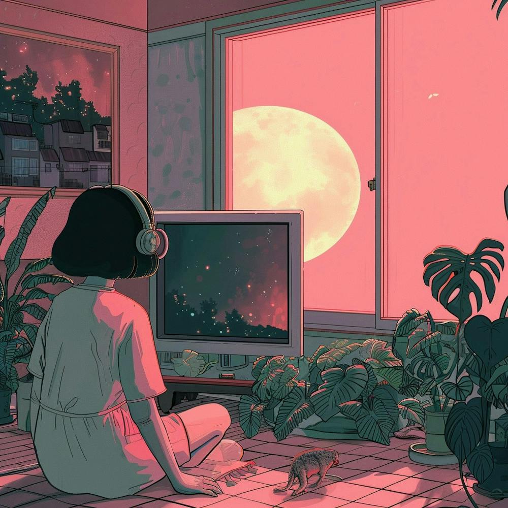Girl Watching The Moon