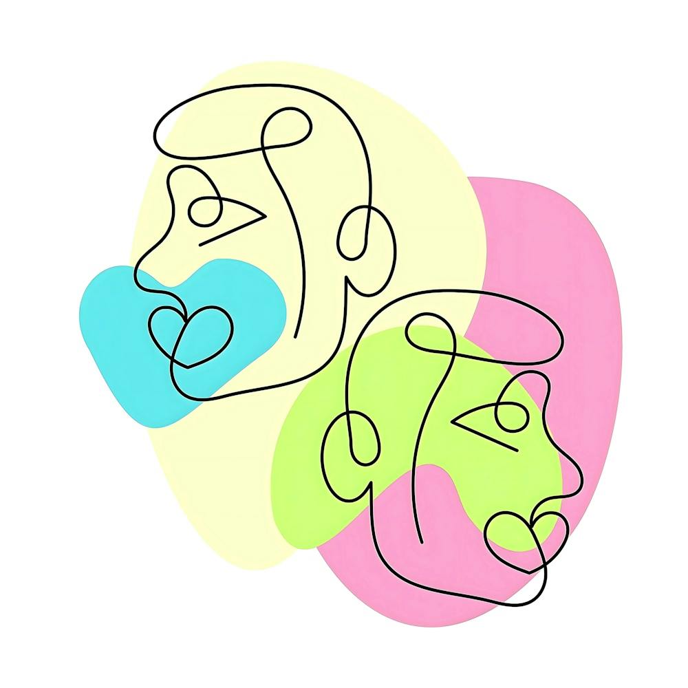 Abstract Line Colorful Twin Faces