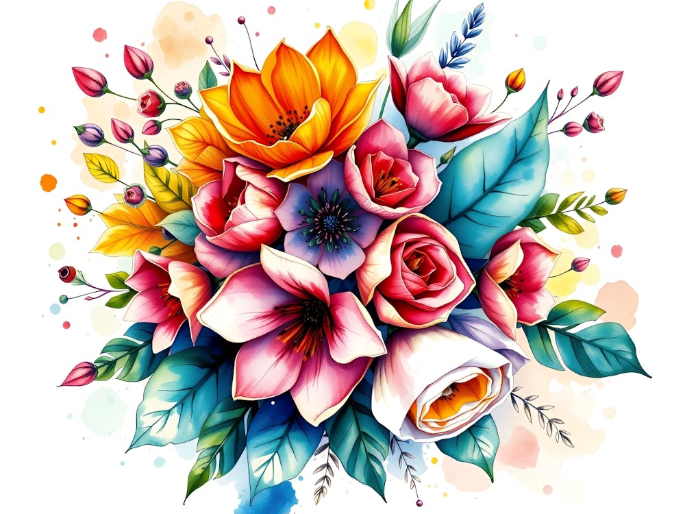 Watercolor Flowers Bouquet 4