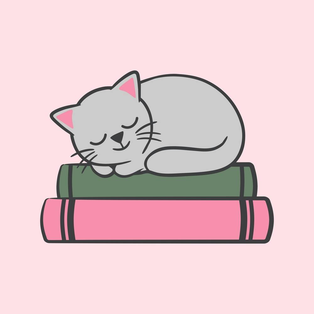 Cat Sleeping On Books