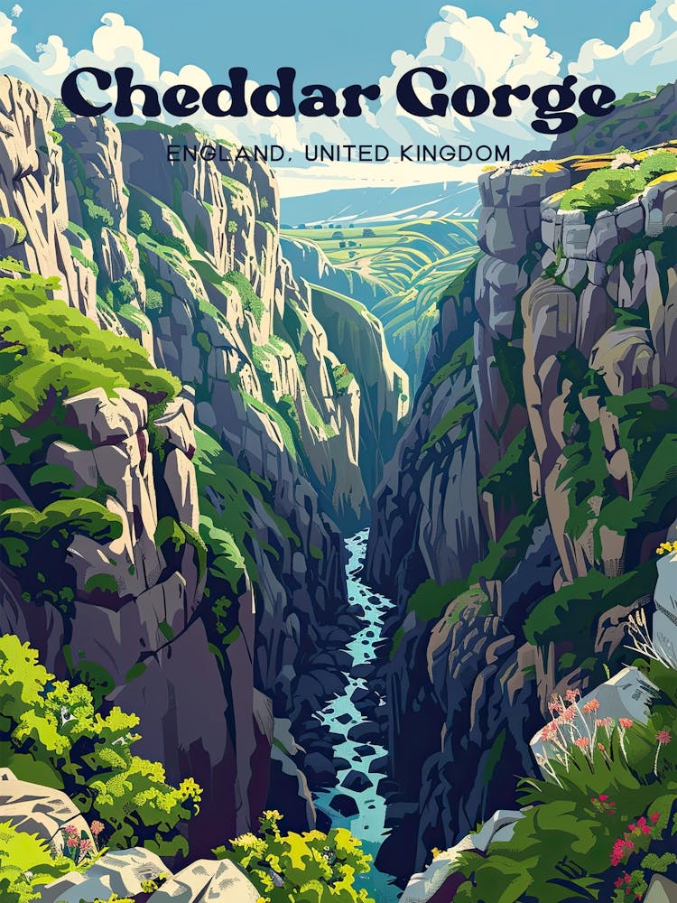 Cheddar Gorge England Nature Art Illustration