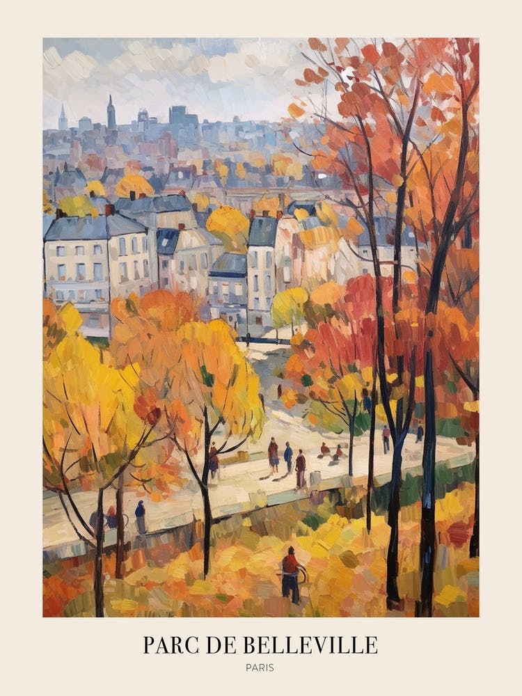 Autumn City Park Painting Parc De Belleville Paris France 2 Poster