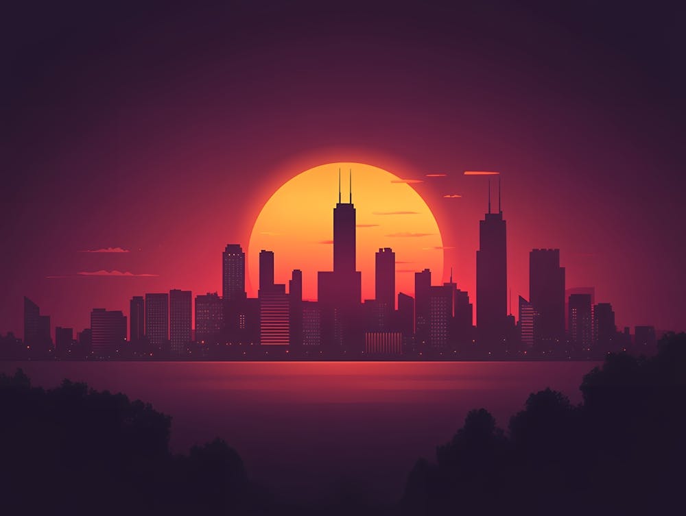 Sunset In Chicago