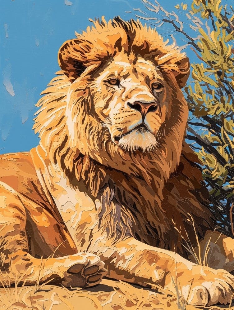 Barbary Lion Relief Illustration Male 4