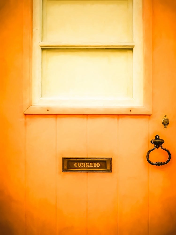 Orange Painted Door & Letterbox Portugal