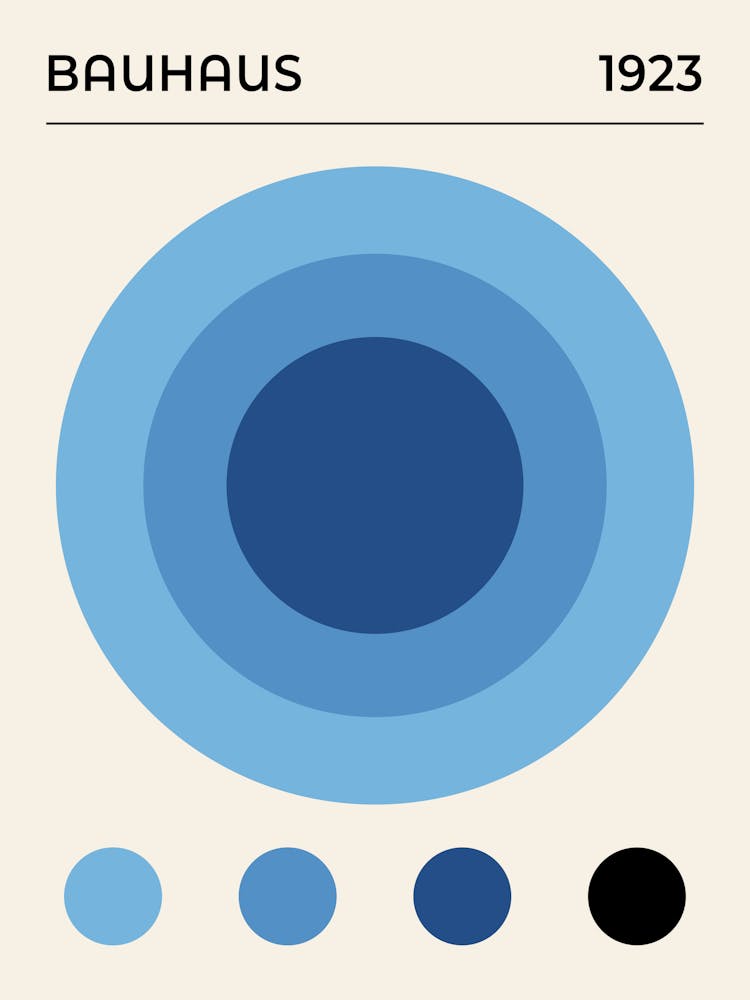Bauhaus Blue Circles, vintage, retro, geometric, European, mid century, art, modern, colorful, summer, aesthetic, abstract Design
