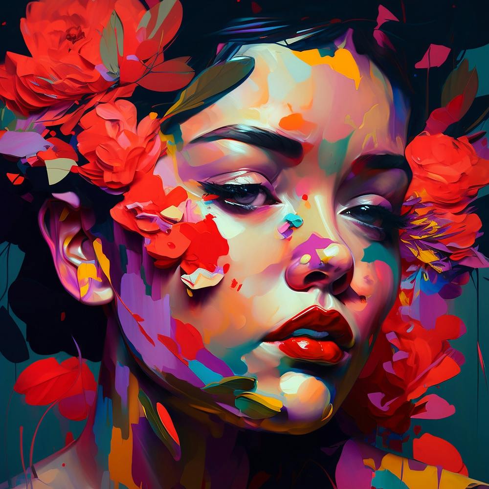 Beauty Adorned With Flowers Abstract Portrait