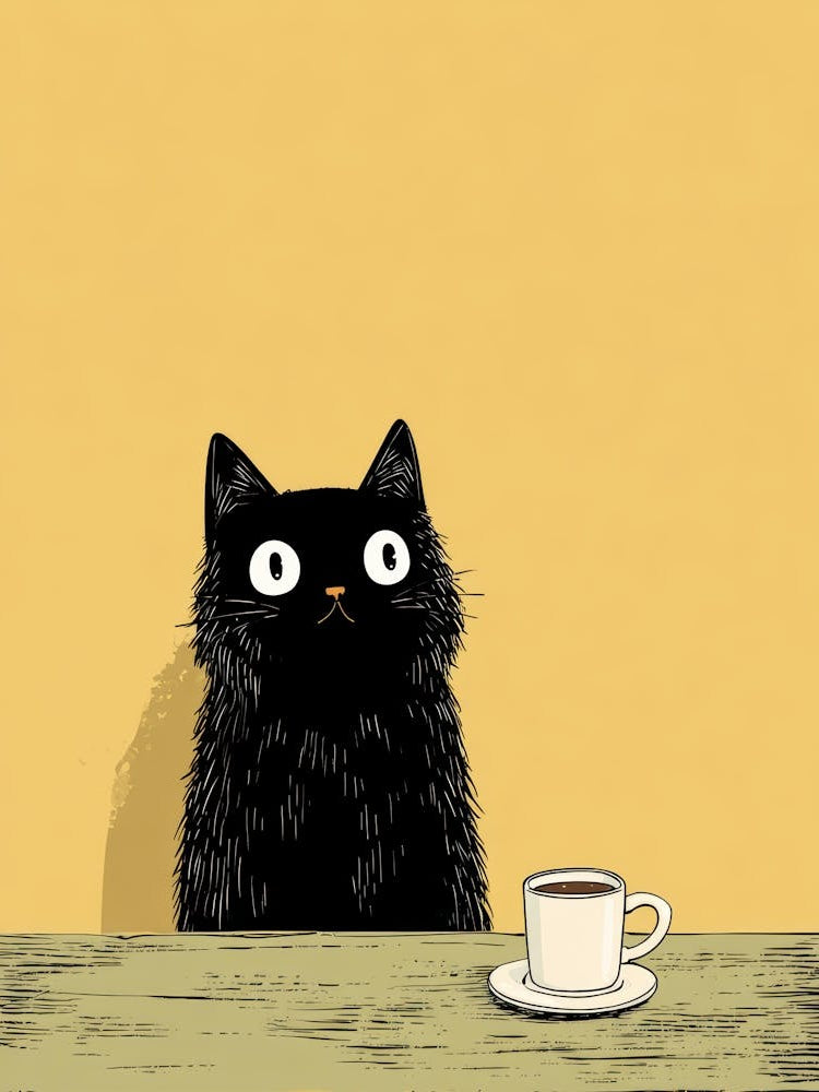 Black Cat With Cup Of Coffee 3