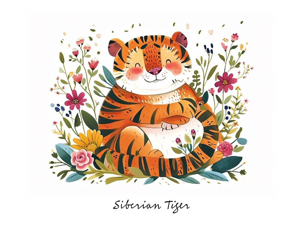 Little Floral Siberian Tiger 3 Poster