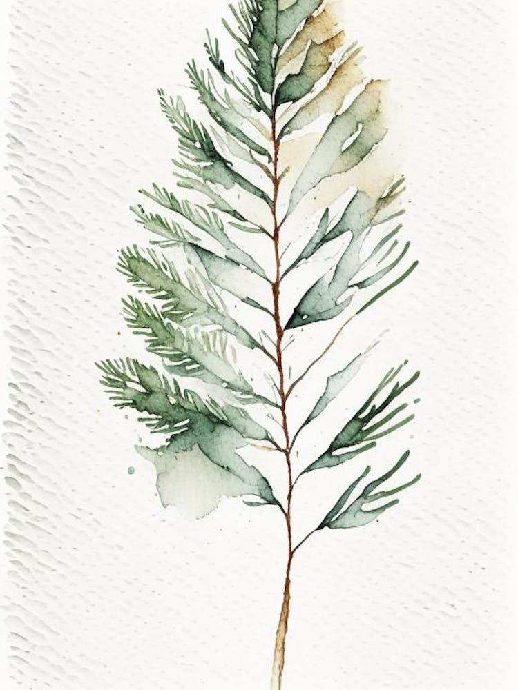 White Pine Leaf Minimalist Watercolour 1