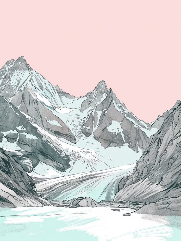 Monte Rosa Switzerland Italy Color Line Drawing (6)