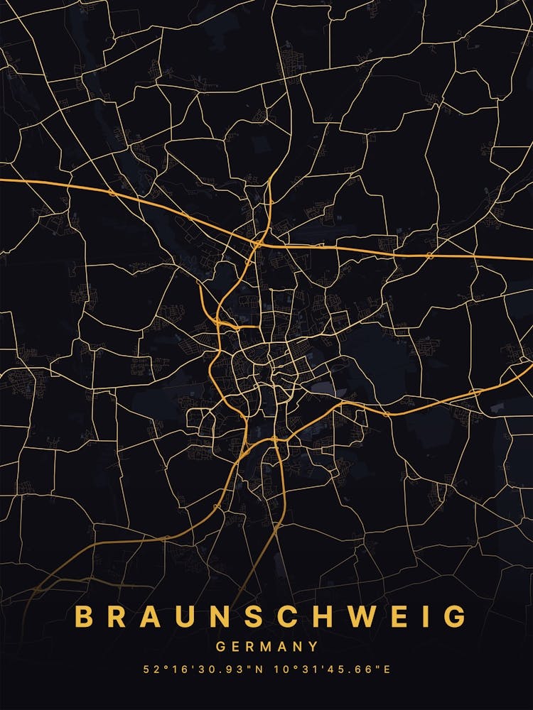 Braunschweig Germany Black And Gold Map
