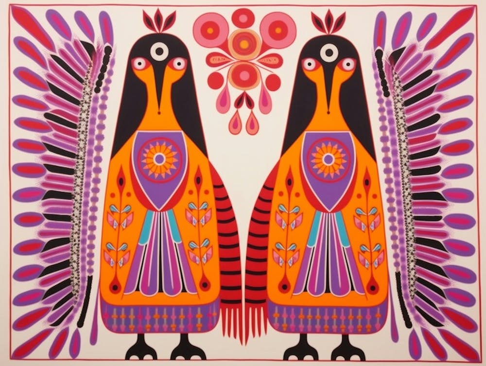 Emperor Penguin 2 Folk Style Animal Illustration