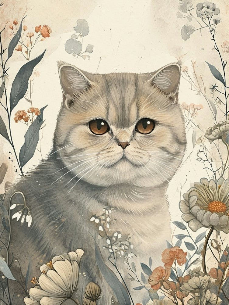 British Shorthair Japanese Illustration 1