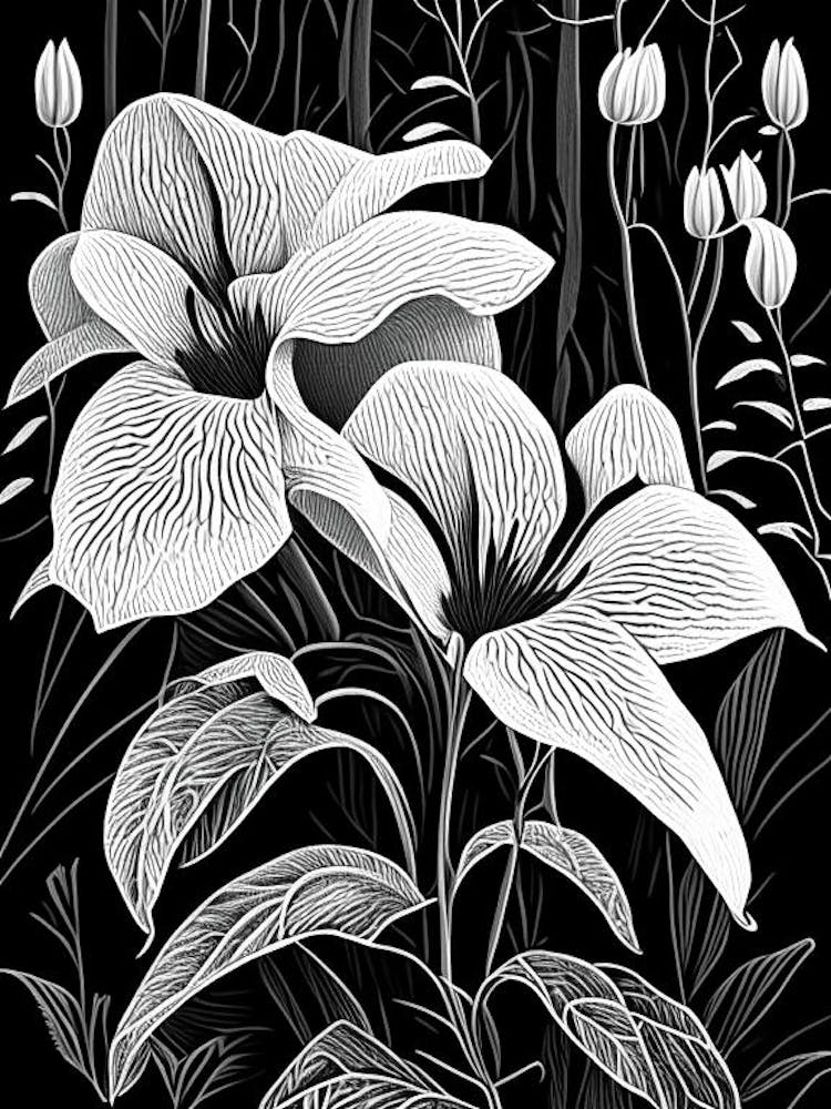 Trillium Wildflower Linocut