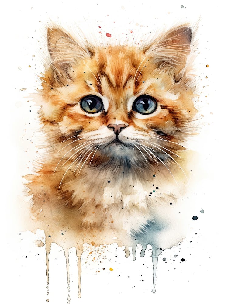 Aquarelle de Chaton pour Chambre d'Enfant 2