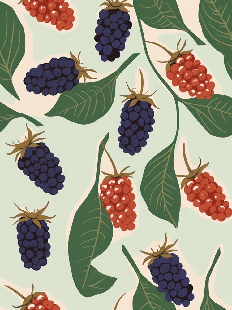 Blackberry & Leaves Tile Illustration
