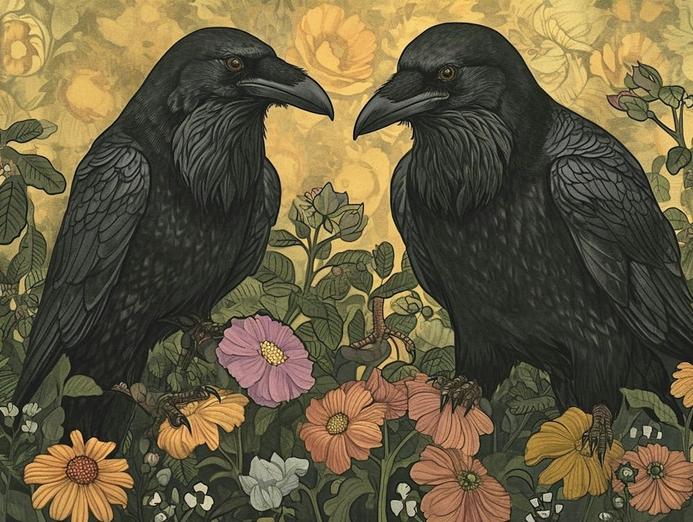 Florale Tierillustration Rabe 3