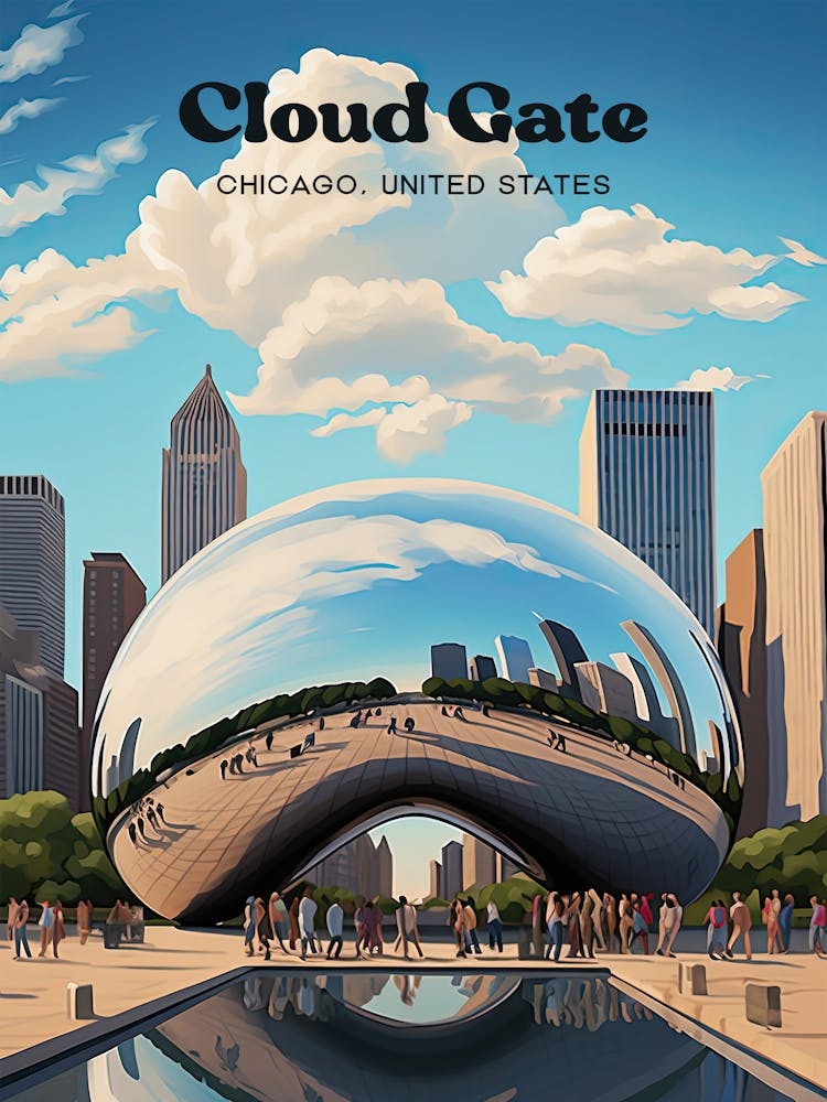 Cloud Gate Chicago Millennium Park Travel Illustration