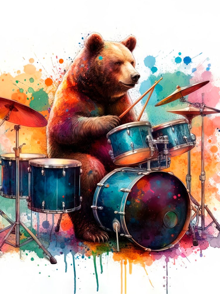 Bear Playing Drums