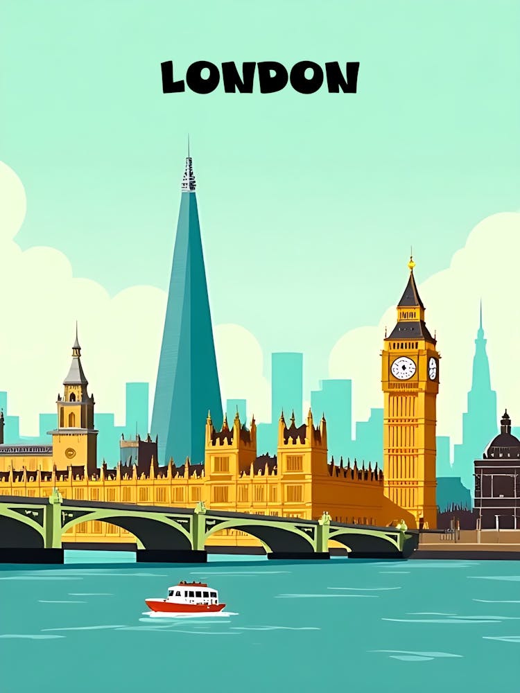 London Digital Art Vintage Travel Poster 06
