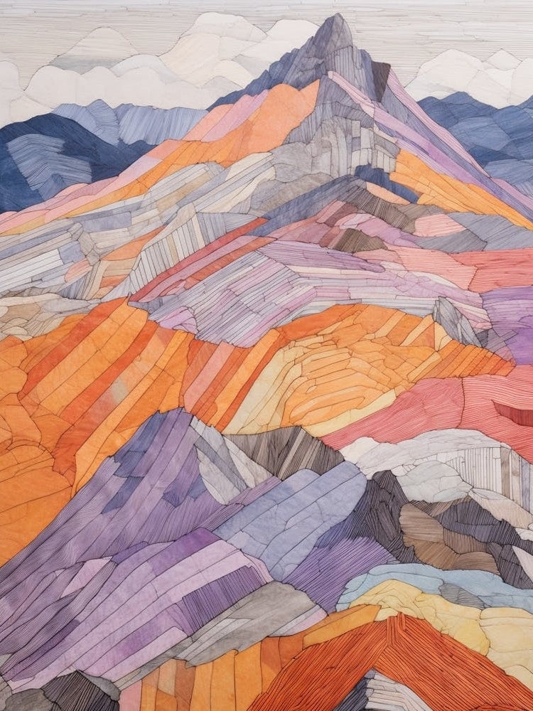 Bowfell England Colourful Mountain Illustration