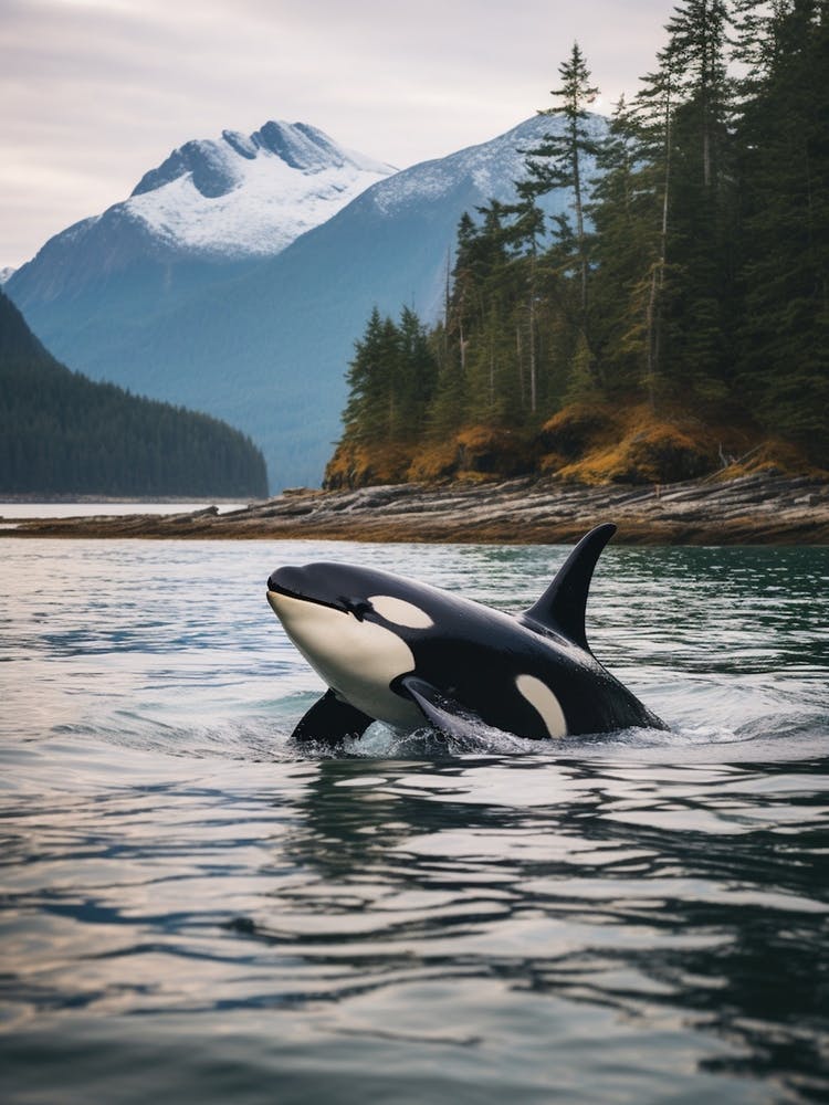 Realistic Orca Whale Icy Mountain Photography Style 3
