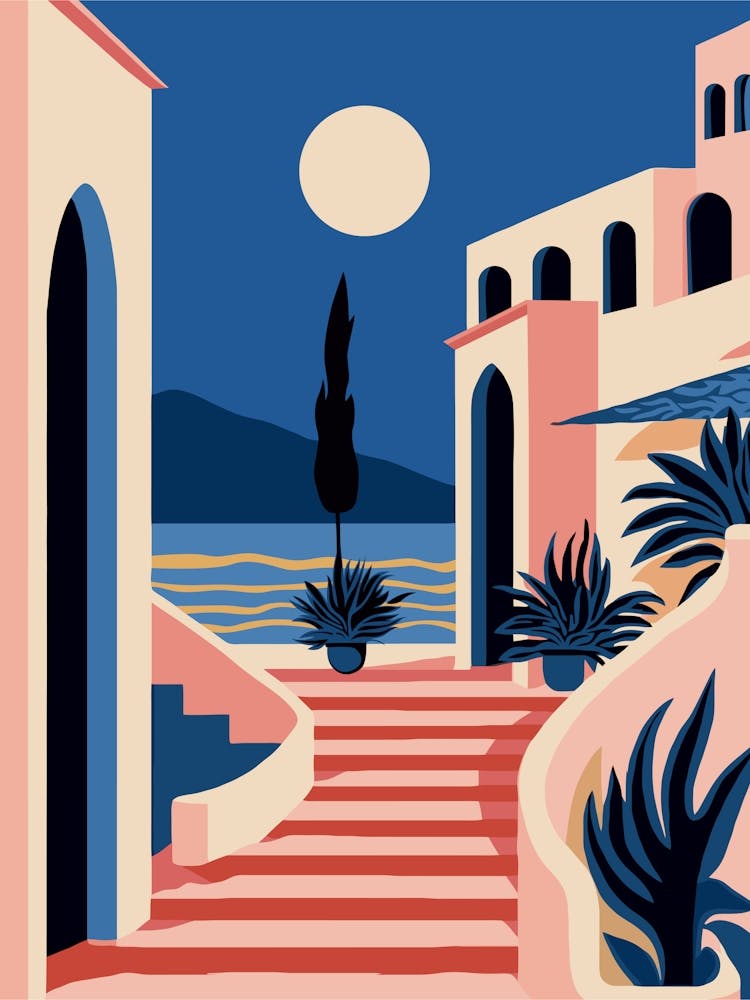 Flat Vector Santorini Serenity Greece 6