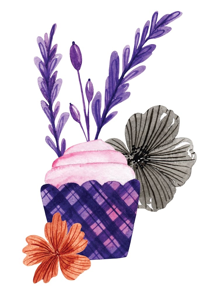 Purple Cupcake Watercolor Illustration